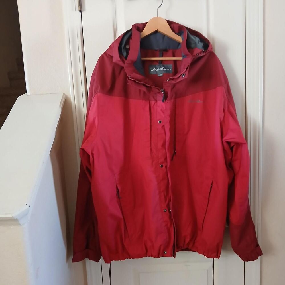 Eddie Bauer Weatheredge Red windbreaker Jacket Removable Hood 2XL Gorpcore